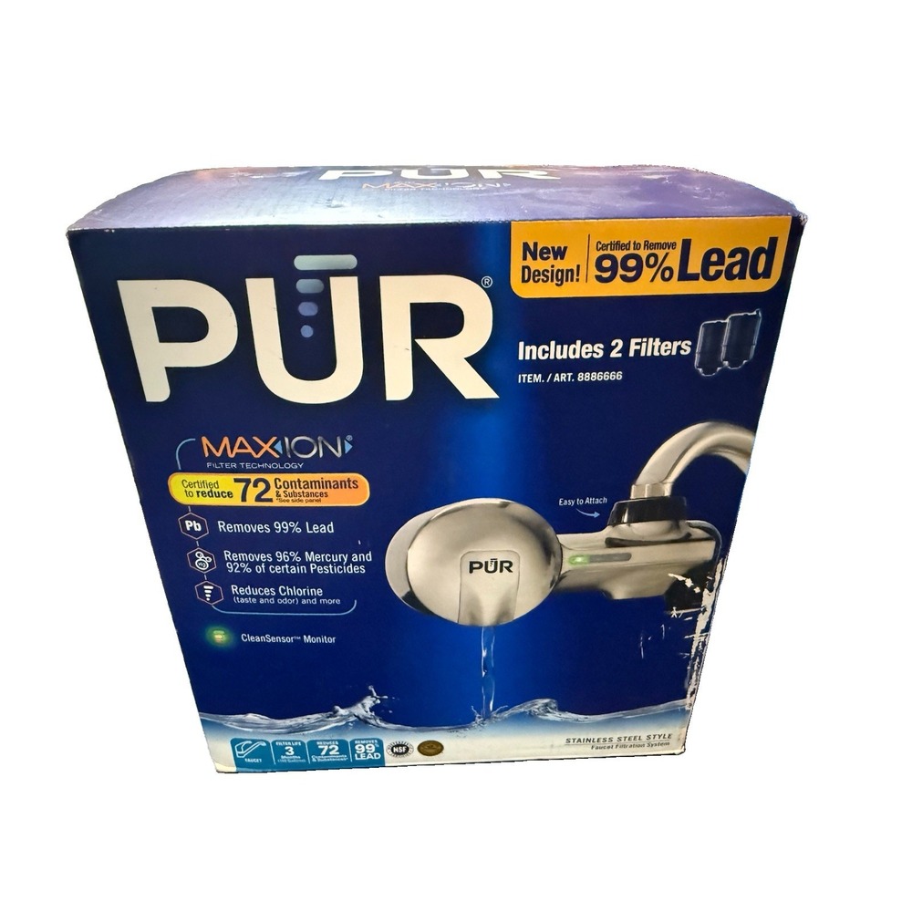 PUR Stainless Steel Style Faucet Water Filter System Maxion 2 Filters 8886666